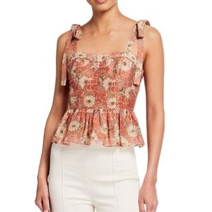 Ulla Johnson Helia Tie-Shoulder Peplum Top in Petunia